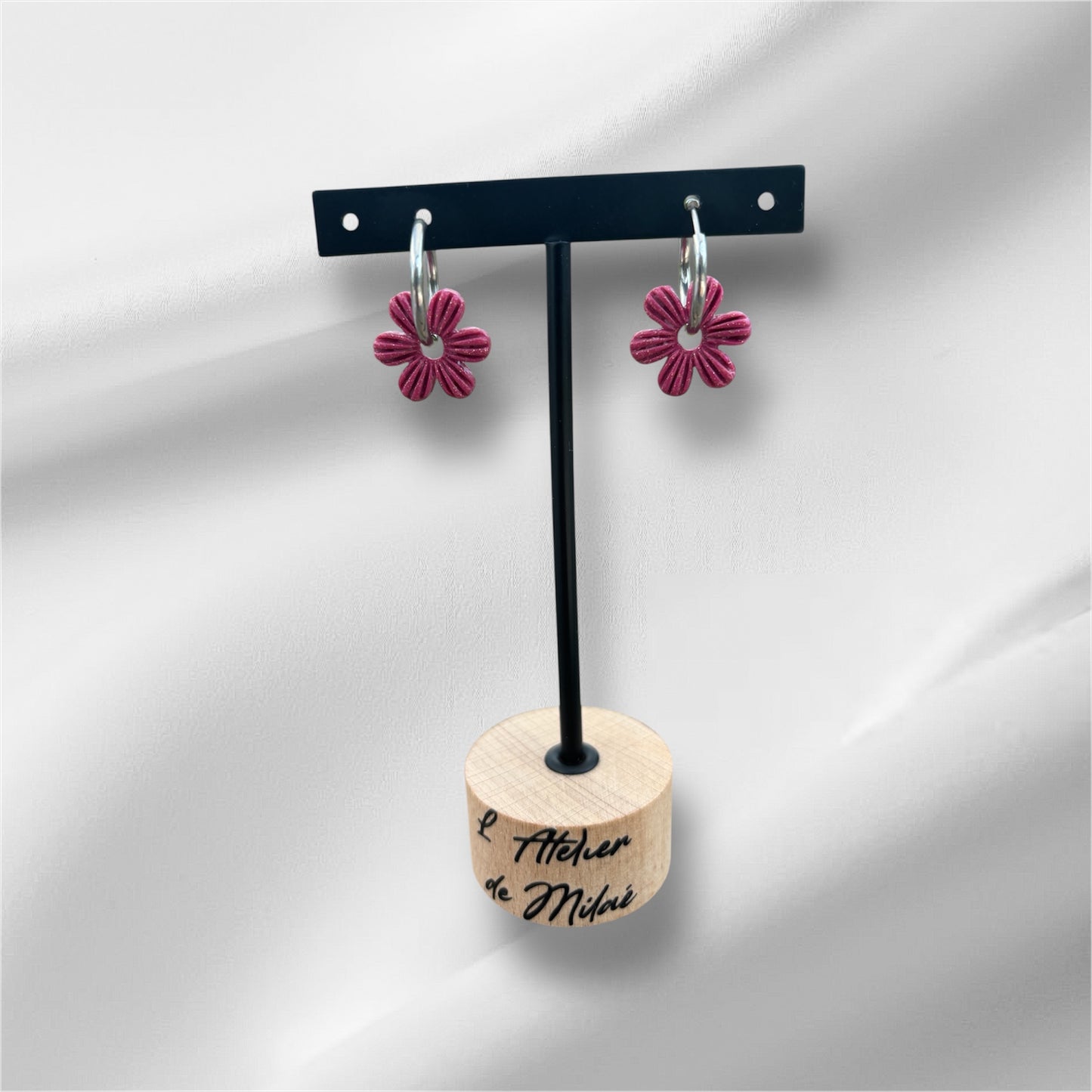 Pampille « Milaé » - 20 mm - Rose pailleté (B)