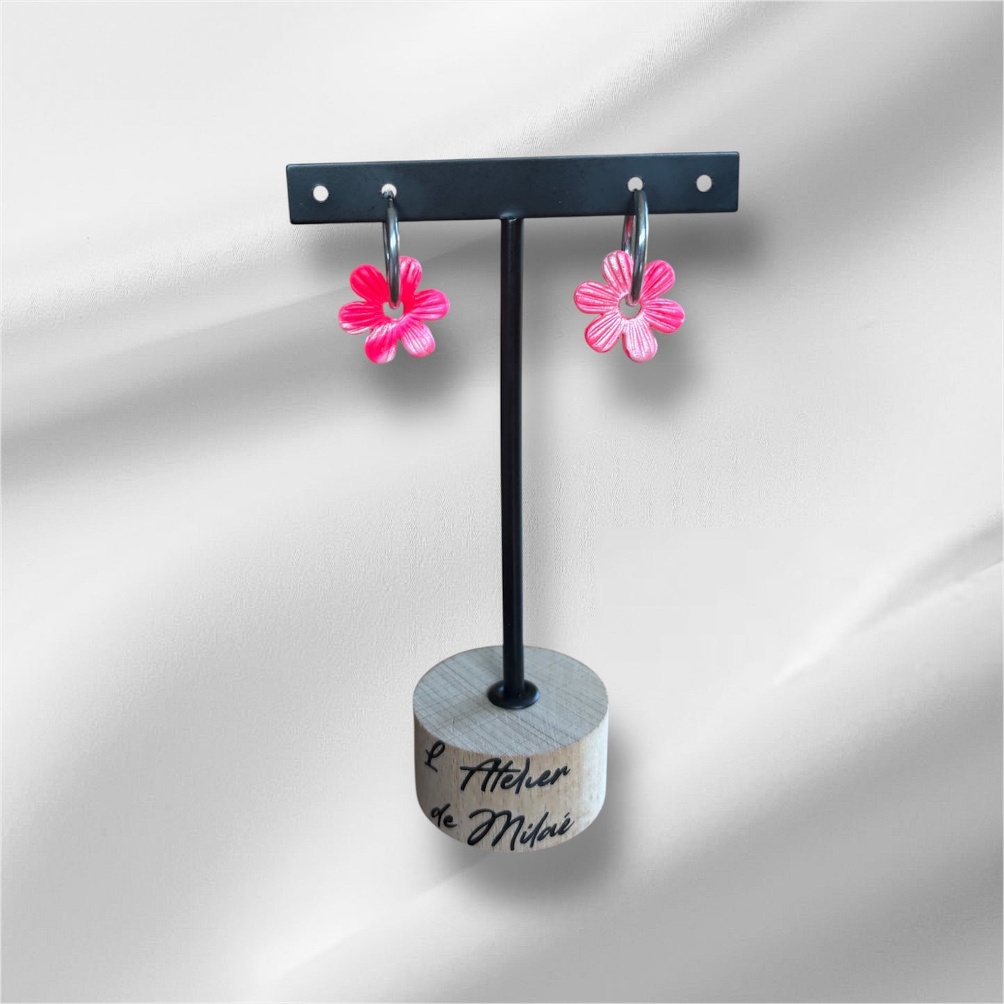 Pampille « Milaé » - 20 mm - Marbré rose et blanc (M)