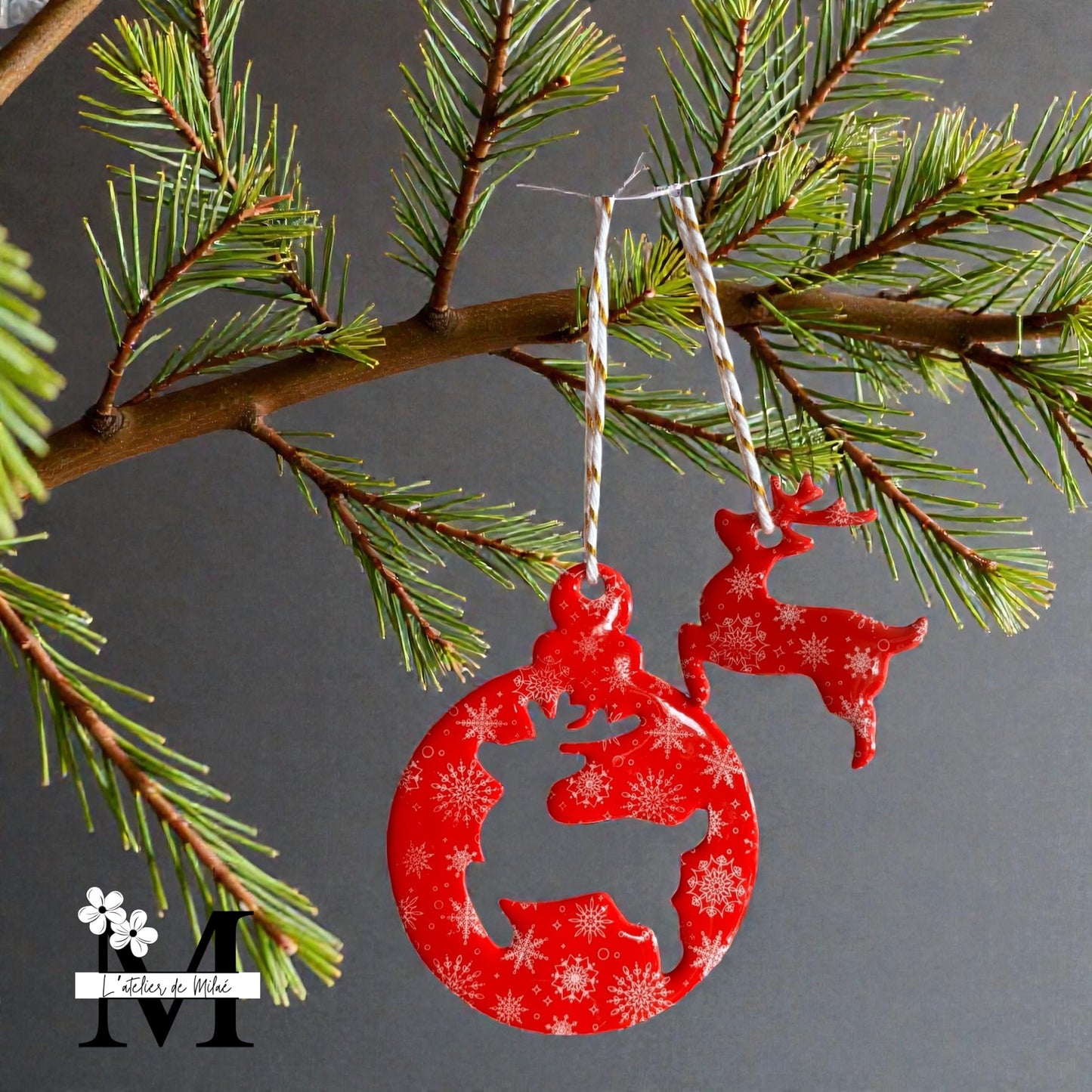 Suspension Duo boule ajourée + renne