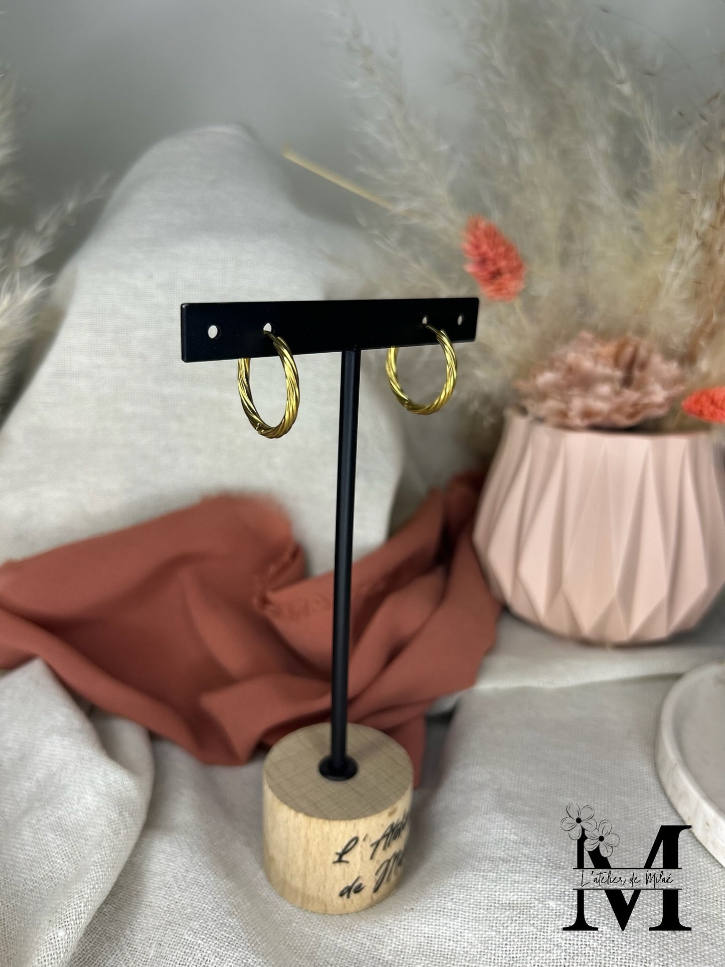 Créoles 21mm striées dorées ou argentées